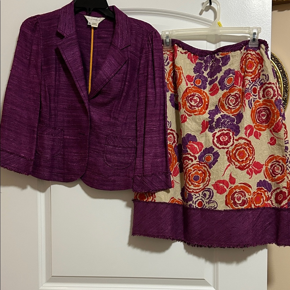 Purple Blazer and Floral Skirt Set